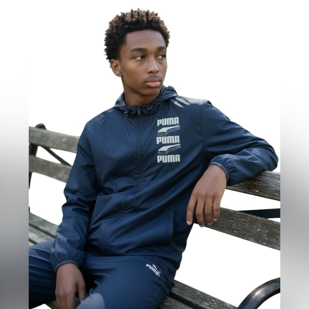 Puma Men's Blue Hooded Windbreaker
